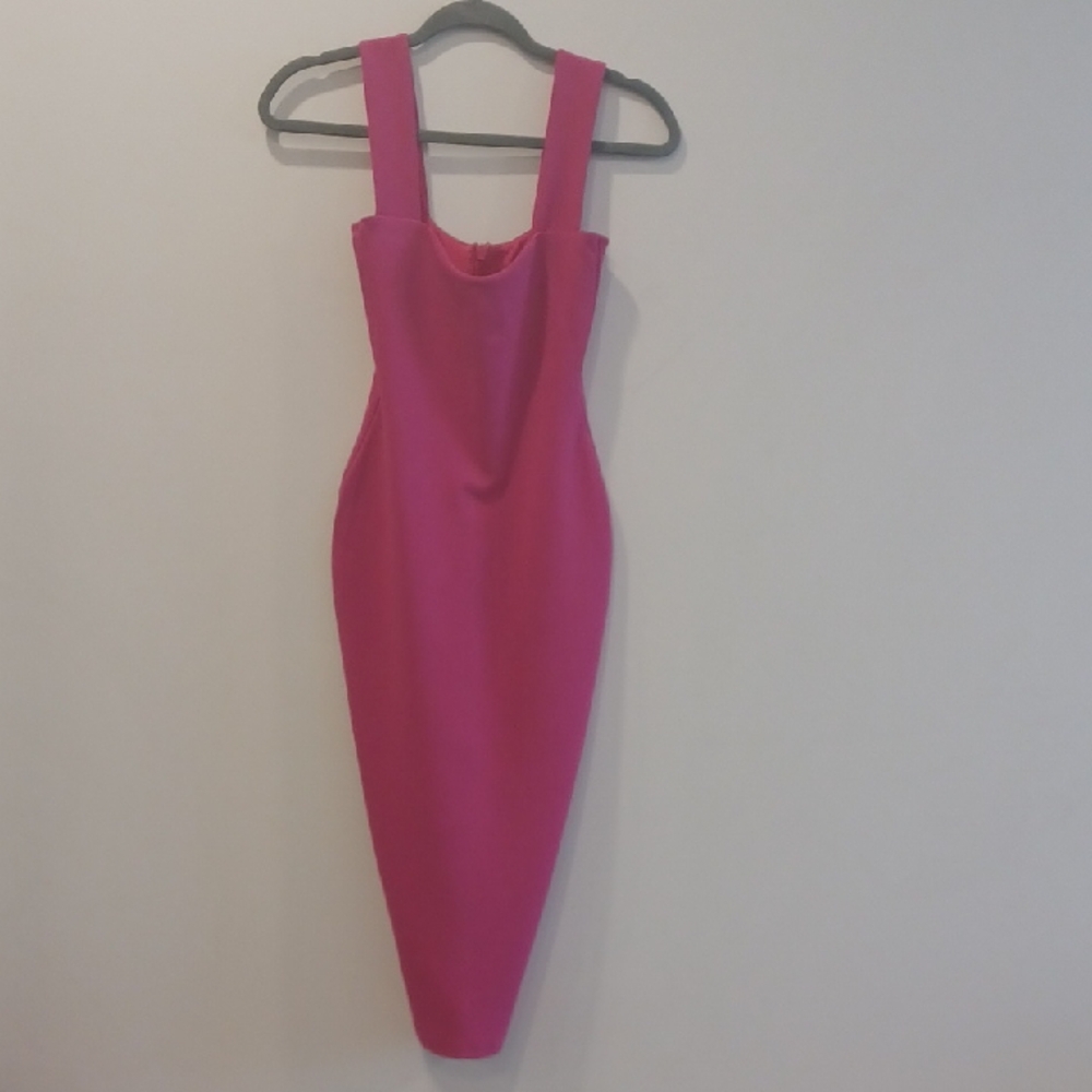 Nookie Hot Pink Square Neck Midi Dress with Wide Straps
